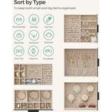 Sieradendoos Sieradendoos met 5 niveaus Glazen deksel Zijladen Verticale opbergruimte Grote spiegel Moderne sieradenopslag Grafietzwart Zilver JBC162B01