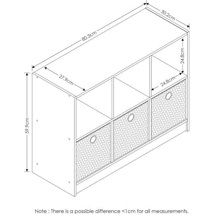 Basisboekenkast met 6 vakken en 3 planken, wit/lichtblauw, 30,23 x 30,23 x 59,94 cm