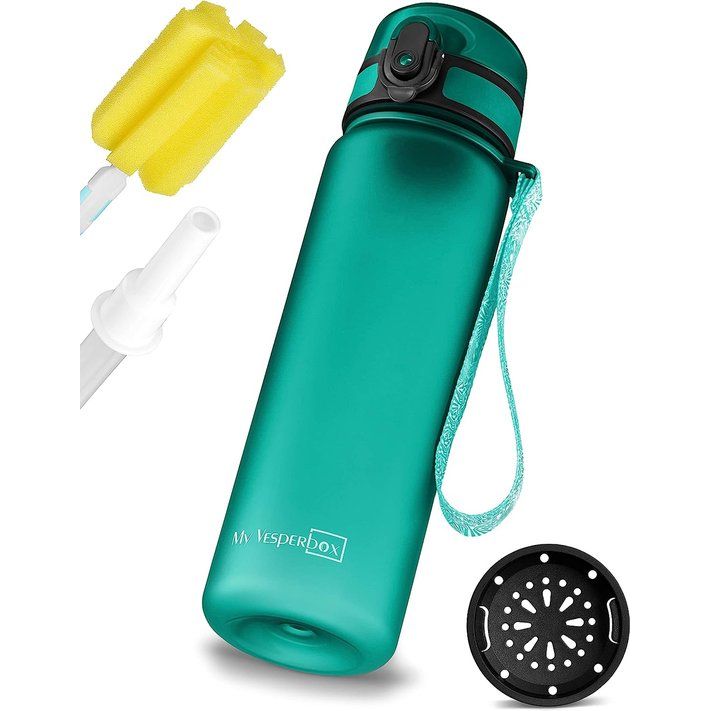 Minny-drinkfles voor kinderen lekvrij-met rietje of zeef -350ml, 500ml, 750ml - lichtgewicht Tritan drinkfles-BPA-vrij-voor kleuterschool, school (turquoise 500ml)