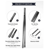 2 stuks 30,5 cm Kookpincet, tang, precisie, gekartelde punten, roestvrij staal, professioneel kooktriet, keukengereedschap voor grillen, coaten en serveren (zwart)