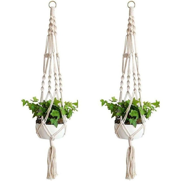 Macramé bloemenhanger, 2 stuks, plantenhangers, katoenen touw, hanghanger, bloemenhanger, plantenhanger voor plafonds, wanddecoratie, balkon, tuin, huishouden, decoratie, kantoortuinieren, 100