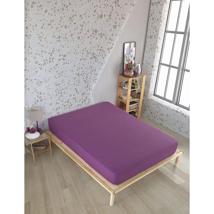 Premium Jersey hoeslaken 200x200cm lavendel - hoeslaken 100% katoen, bedlaken 200x200 tot 35 cm matrashoogte lavendel