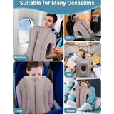 Reiskussen, nekkussen, opblaasbaar vliegtuig, opvouwbaar, draagbaar, comfortabel reiskussen, ondersteunt het hoofd en beschermt de cervicale wervelkolom, nekkussen voor vliegtuigen, treinen, autoritten, grijs