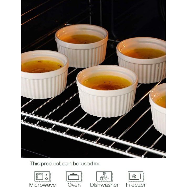 Creme Brulee Kommen 6 Set, 120 ml Non-stick Gecoate Soufflé Ramekins, Ovenvaste Souffle Ramekins, Ragout Fin Bowls, Ovenvaste Creme Brulee Kommen, Porselein Ramekins 8.9X4.4cm/Wit