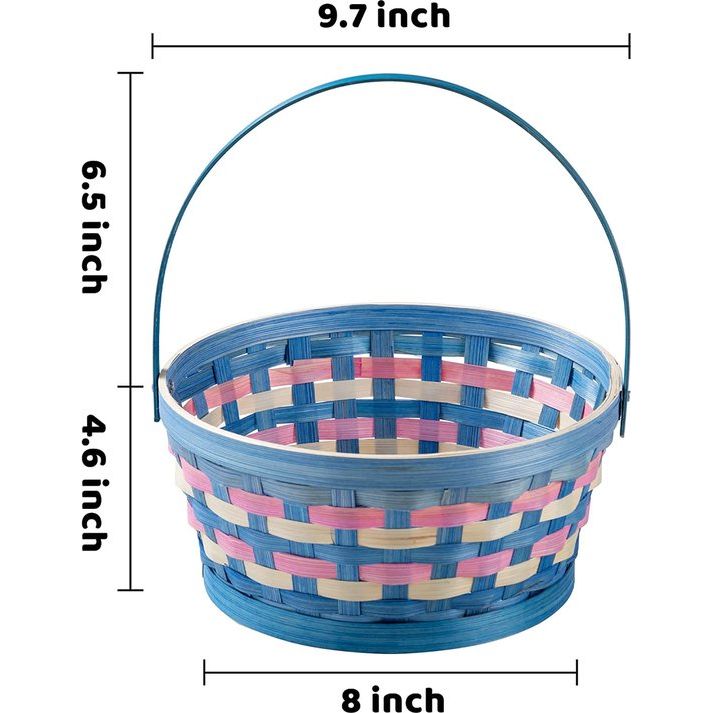 3-delige gevlochten bamboe paasmand met driekleurige graspapierkralen, paaseieren Wiker mand met handvat voor picknick, feestartikelen, decoraties