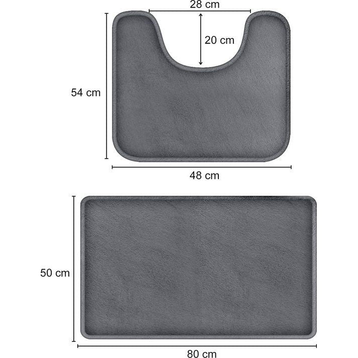 Badmat, set van 2 badmatten, antislip badkamertapijt en absorberend U-vormig contourtapijt, deurmat voor badkamer, douche, machinewasbaar en superzacht (grijs)