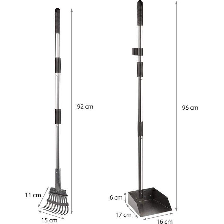 Metalen hondenschep met verstelbare lengte 84/98 cm, lange steel, grote stofpan (2 stuks)