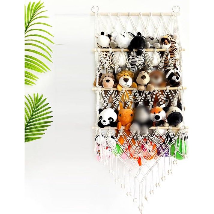 knuffel speelgoed hangmat handgeweven katoenen touw hangmat netto speelgoed opslag decoratie voor kinderkamer, speelkamer, slaapkamer, B