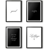 Set beeldingen voor slaapkamer, 4 stuks, prachtige decoratieve beeldingen in wit en wit, perfect geschikt voor DIN A4 foto's