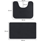 Badmat, set van 2 badmatten, absorberend U-vormig contourtapijt, deurmat voor badkamer, douche, machinewasbaar en superzacht (zwart)