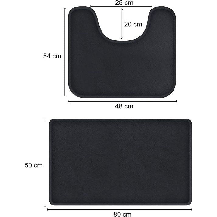 Badmat, set van 2 badmatten, absorberend U-vormig contourtapijt, deurmat voor badkamer, douche, machinewasbaar en superzacht (zwart)
