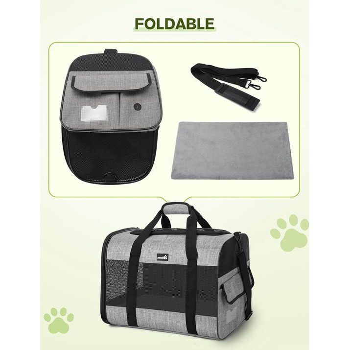 Hondentas Opvouwbare hondenbox Auto met ademend gaasstof Kattentransportbox voor kat Hondentransportbox voor op reis Hondendraagtas voor katten puppy's jonger dan 8 kg Grijs