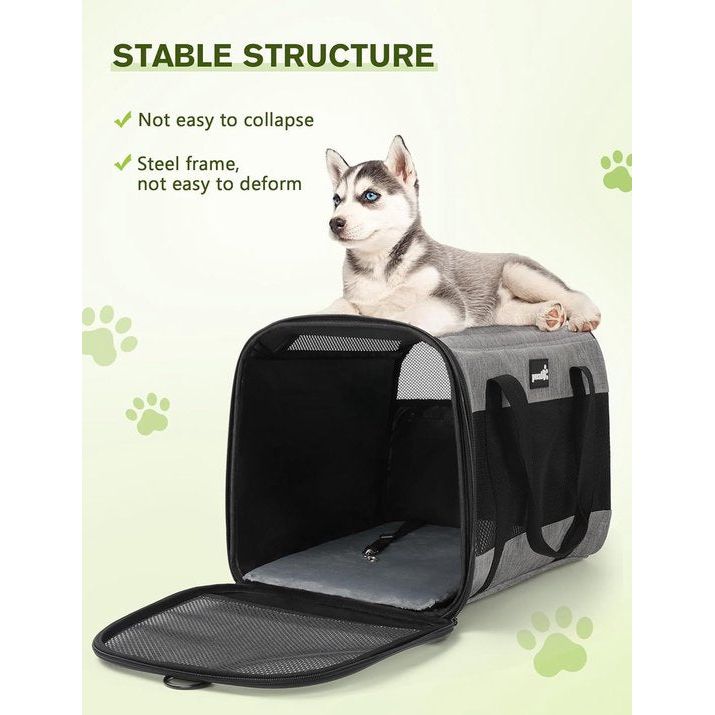 Hondentas Opvouwbare hondenbox Auto met ademend gaasstof Kattentransportbox voor kat Hondentransportbox voor op reis Hondendraagtas voor katten puppy's jonger dan 8 kg Grijs