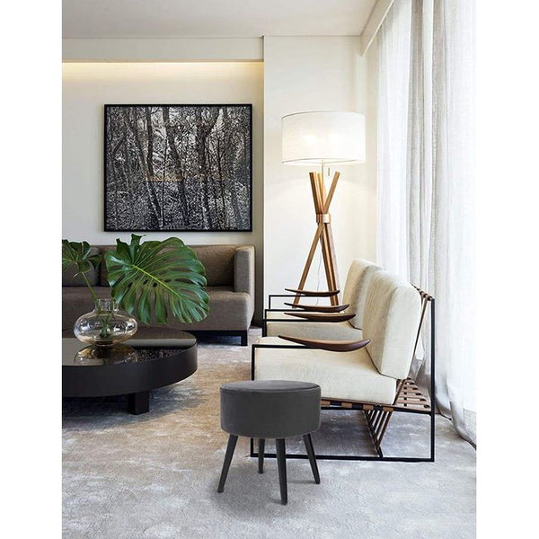 Puff fluwelen kruk, houten poten van fluweel, make-up board, zitkruk, rond, gestoffeerd, poef, kruk, fluweel, voetbank, elegant, voor hal, woonkamer, slaapkamer, Zwart/grijs