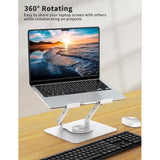 Laptopstandaard met 360° draaibare basis, ergonomische computerverhoger voor bureau, verstelbare hoogte, opvouwbare laptophouder, stabiele ondersteuning 10-15,6 inch notebook, wit