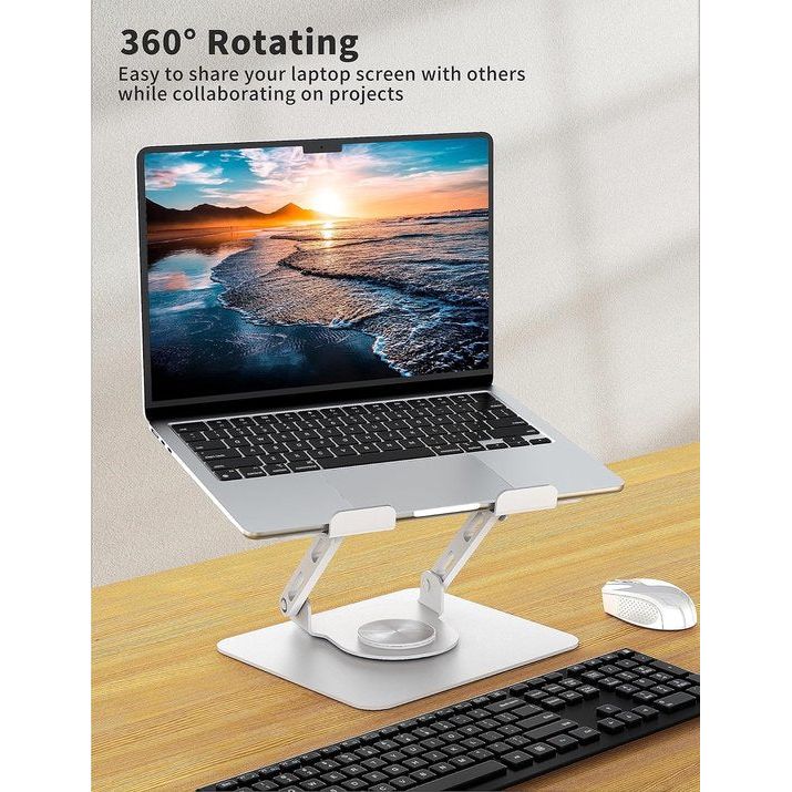 Laptopstandaard met 360° draaibare basis, ergonomische computerverhoger voor bureau, verstelbare hoogte, opvouwbare laptophouder, stabiele ondersteuning 10-15,6 inch notebook, wit