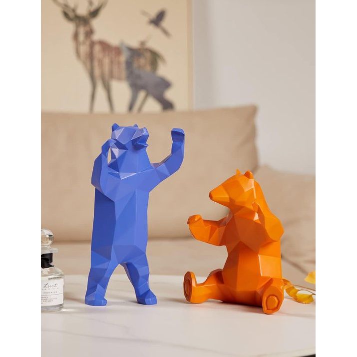 Bierfiguren sculptuur decoratie Beer Arts Dier Cadeau Polyresin Standbeeld Blauw 31cm