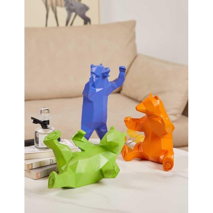 Bierfiguren sculptuur decoratie Beer Arts Dier Cadeau Polyresin Standbeeld Blauw 31cm