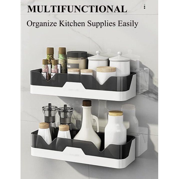 2-pack douchecaddy, scheidbare douche-organizer met haken, zonder boren, dubbellaagse doucheplank voor badkamer en keuken (grijs)