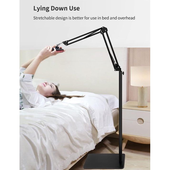 Tablet Floor Stand with 3kg Base, Angle Heights Adjustable Foldable Arm Phone Holder for Bed Sofa Use, Holder for 4.7-11 Inch iPad Pro Air Mini, iPhone, Samsung Tab, Kindle, E-Reader