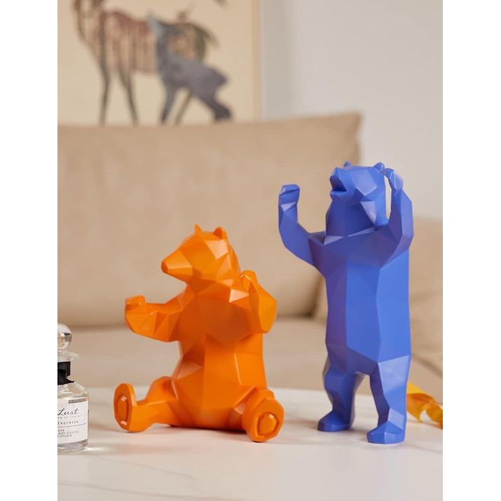 Bierfiguren sculptuur decoratie Beer Arts Dier Cadeau Polyresin Standbeeld Blauw 31cm