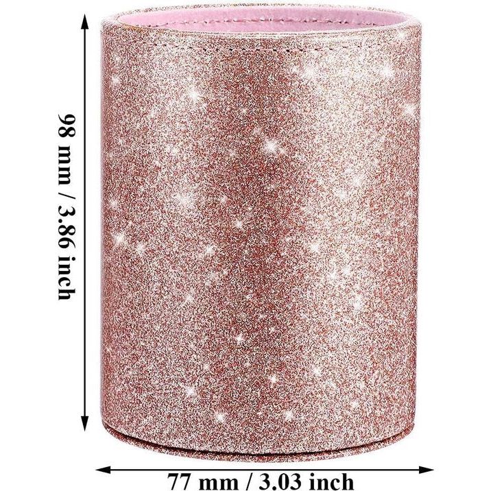 Kinderpotloodhouder, bureaupenhouder, make-upborstelhouder, PU grote vierkante transparante pennenhouder, potloodcontainer-organizer voor kinderen, kantooraccessoires, wastafel, roze