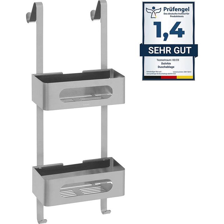 Doucheplank om op te hangen, uniek doucherek zonder boren, roestvrij staal, badkamerrek voor douche, douchemand, hangende badkamerorganizer, badkamerrek met haken, zilver