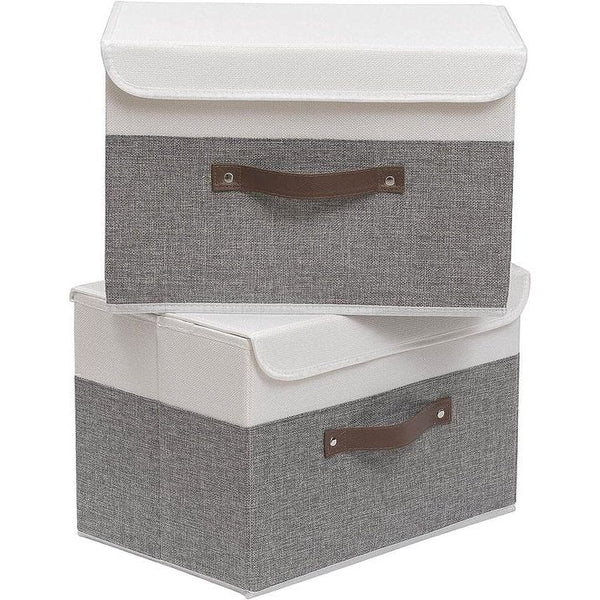 2 stuks opbergdozen met deksel, 38 x 25 x 25 cm, opvouwbare stoffen tientallen, opbergvakken, organizer voor spelletjes, kleding, boeken, grijs/wit