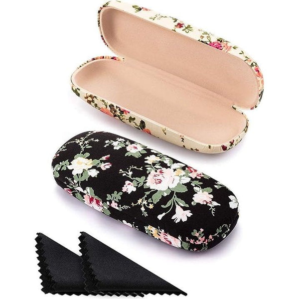 2 stuks draagbare, harde brillenkoker, met bloemenstof versierde brillenkoker