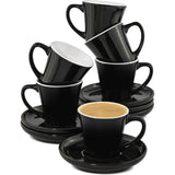 Espresso Kopjes Set van 6 Zwart met schotels - Keramisch - Houdt Lang Warm - Geschenkverpakking - 70ml
