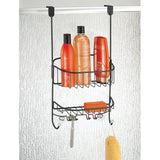 Hangend douchemandje - Praktisch doucherek zonder boren - Metalen badkamerplank met twee brede manden en haken - Zwart