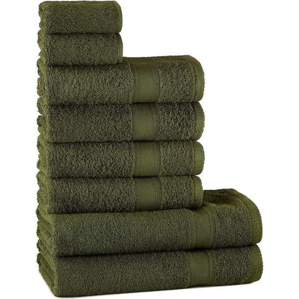 Handdoekenset groen donkergroen | % 100 katoen handdoek set 8-delig | 2x badhanddoeken set, 4x handdoeken, 2x gastendoekjes | zacht en absorberend | Kleur: groen