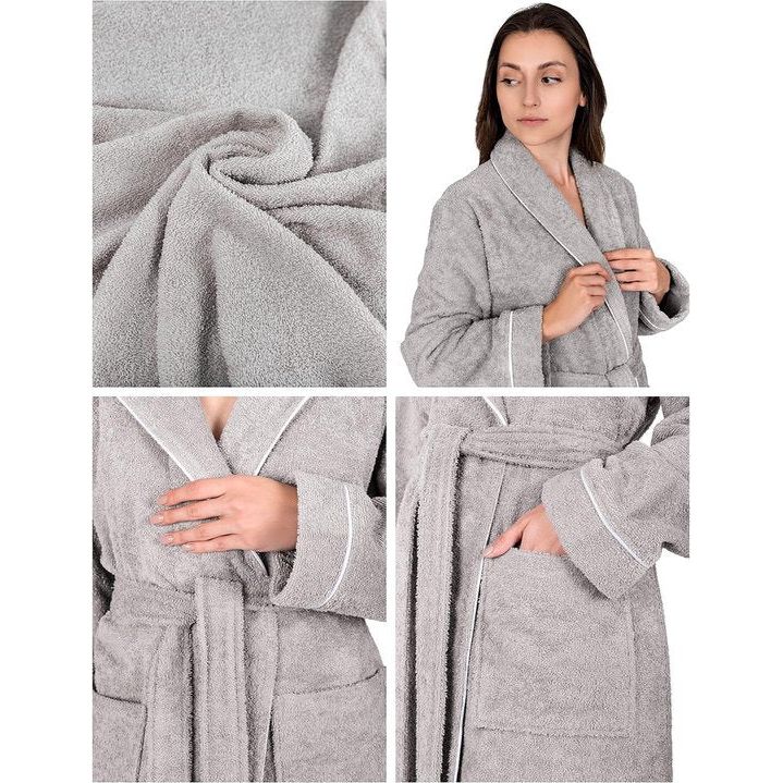 Badjas dames badstof - sjaalkraag - lang - 100% katoen (380g/m2) - Oeko-Tex Standard 100 - maat S, M, L, XL, XXL