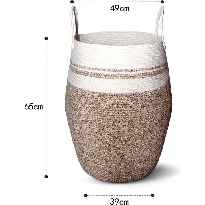 Grote wasmand, katoenen touw, mand voor dekens, kussens in de woonkamer, opbergmand voor speelgoed in de kinderkamer (bruin)
