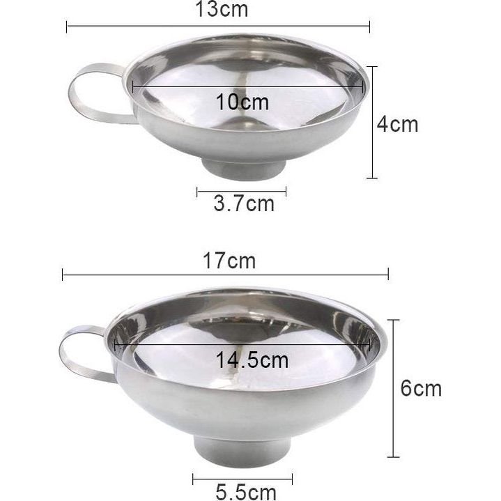 Inblikkende trechter, 2 stuks roestvrijstalen inblikkende trechter met brede opening voor het overbrengen van vloeibare oliepoeder, bonen en jam (klein en groot)