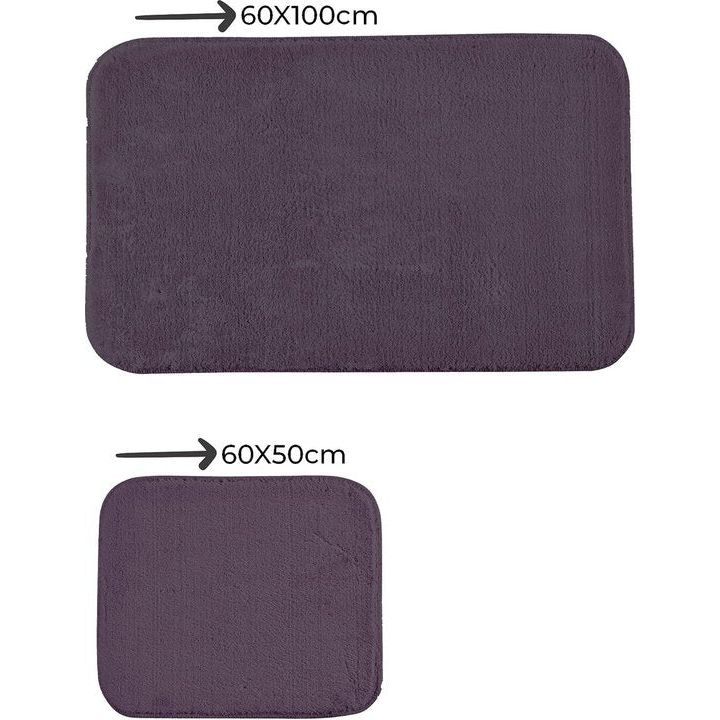 Badmat, 2-delig, absorberend badkamertapijt, wasbaar, waterdichte badmat, badmatset, deurmat 60 x 100 cm en 60 x 50 cm, pruim