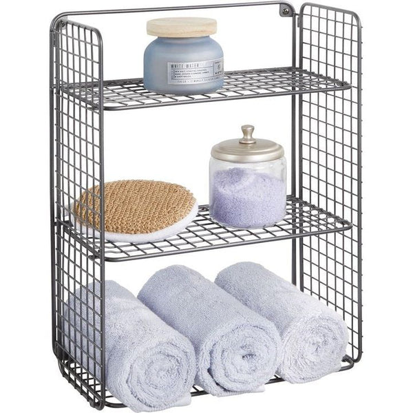 Opvouwbare badkamerplank met 3 niveaus - Praktische ophangplank van metaaldraad voor wandmontage - Draadplank voor badhanddoeken, shampoo enz. - Grijs
