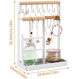 Sieradenstandaard, sieradenhouder, oorbel, opbergen, kettingstandaard, sieraden, halskettingen, opbergen, sieradenstandaard met opbergbasis voor halskettingen, armbanden, ringen, wit