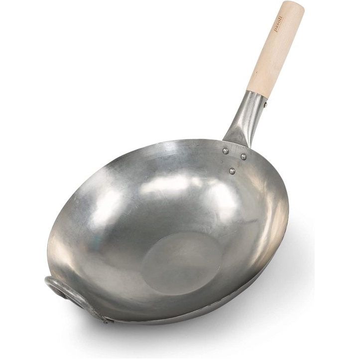 Handgehamerde wok - traditionele Aziatische pan - braadwok van koolstofstaal - geschikt voor inductie - diameter 30 cm