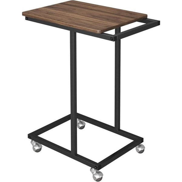Bijzettafel, C-vormige banktafel met wielen, mobiele salontafel, woonkamertafel met metalen frame, salontafel voor koffie en laptop, 35 x 55 x 68 cm, industrieel ontwerp, walnoot