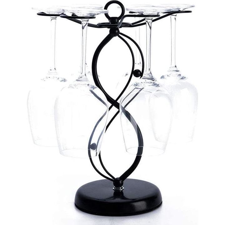 Tafelblad wijnglashouder, staand wijnrek, glashouder voor glaswerk of beker, metalen rek opslagdecoratie voor keukenbar restauranttafel, zwart met 6 sleuven