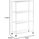 4 verdiepingen staaldraadrek met wielen, 76,2 cm x 35,6 cm x 121,9 cm H, metaal, geplateerd chroom, 76,2 cm B x 35,6 cm D.