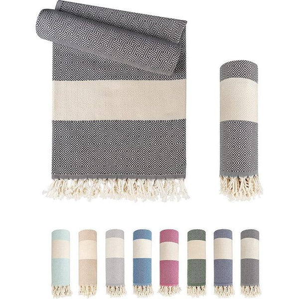 Premium hamamhanddoek met handgeknoopte franjes - 100% katoen - XXL strandhanddoek 95 x 180 cm - Oeko Tex 100 - strandhanddoek geruit patroon groot - reishanddoek & saunahanddoek (antraciet)