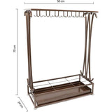 Extra grote bruine metalen 21-gaats rechthoekige paraplubak met 24 haken en gratis regenwaterbak 70 x 50 x 24 cm