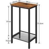 Telephone Table, Side Table High with Adjustable Mesh Shelf, Narrow Bedside Table, Sofa Table, 38 x 28 x 73.5 cm, for Office Hallway, Living Room, Industrial Design, Dark Brown EBF03DH01