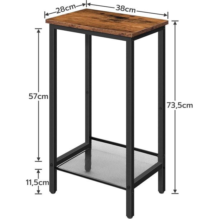 Telephone Table, Side Table High with Adjustable Mesh Shelf, Narrow Bedside Table, Sofa Table, 38 x 28 x 73.5 cm, for Office Hallway, Living Room, Industrial Design, Dark Brown EBF03DH01