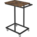Bijzettafel, C-vormige banktafel met wielen, mobiele salontafel, woonkamertafel met metalen frame, salontafel voor koffie en laptop, 35 x 55 x 68 cm, industrieel design, vintage bruin