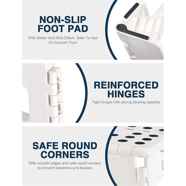 33 cm opstapkruk, inklapbaar, wit, opvouwbare kruk, draagbare klapstoel, voetenbank, vouwkruk, tot 136 kg, voor volwassenen
