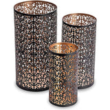 ZEYA XL lantaarn zwart goud metaal, 30 + 25 + 20 cm, set van 3, oosterse lantaarns, lantaarn ornament als aantrekkelijke decoratie woonkamer grote kandelaar, uniek cadeau voor Kerstmis