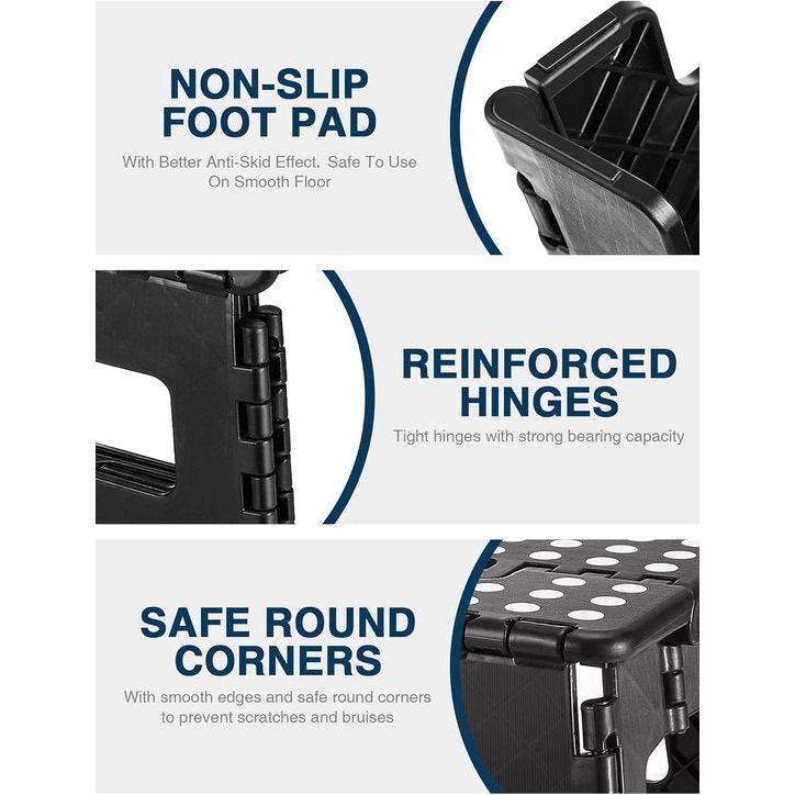 Opstapkruk, 40 cm, zwart, opvouwbare kruk, opstapkruk, draagbare klapkruk, inklapbaar, badkruk, klapstoel, voetenbankje, tot 136 kg, voor volwassenen